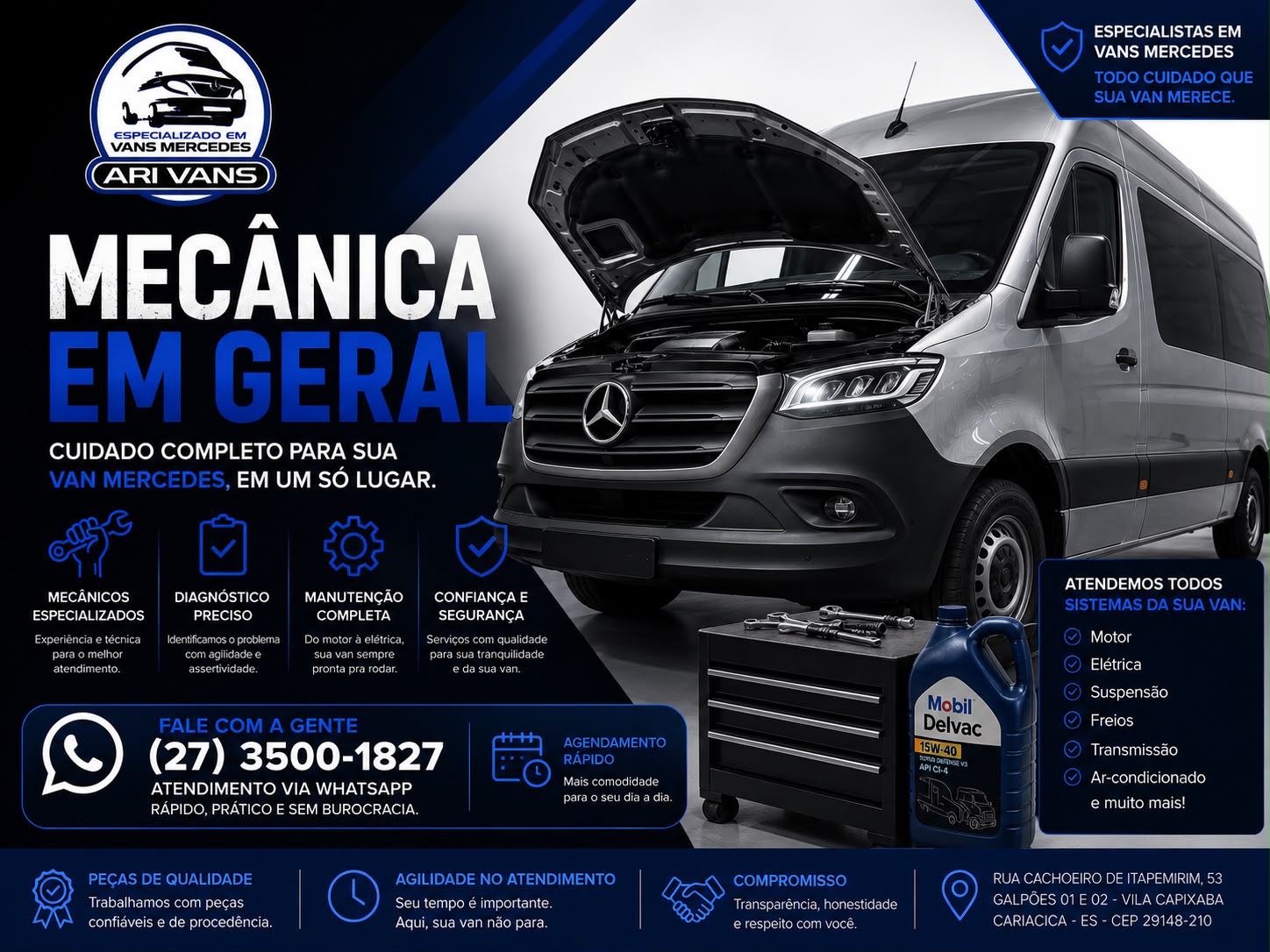 Mecânica em geral para vans Mercedes-Benz na Ari Vans